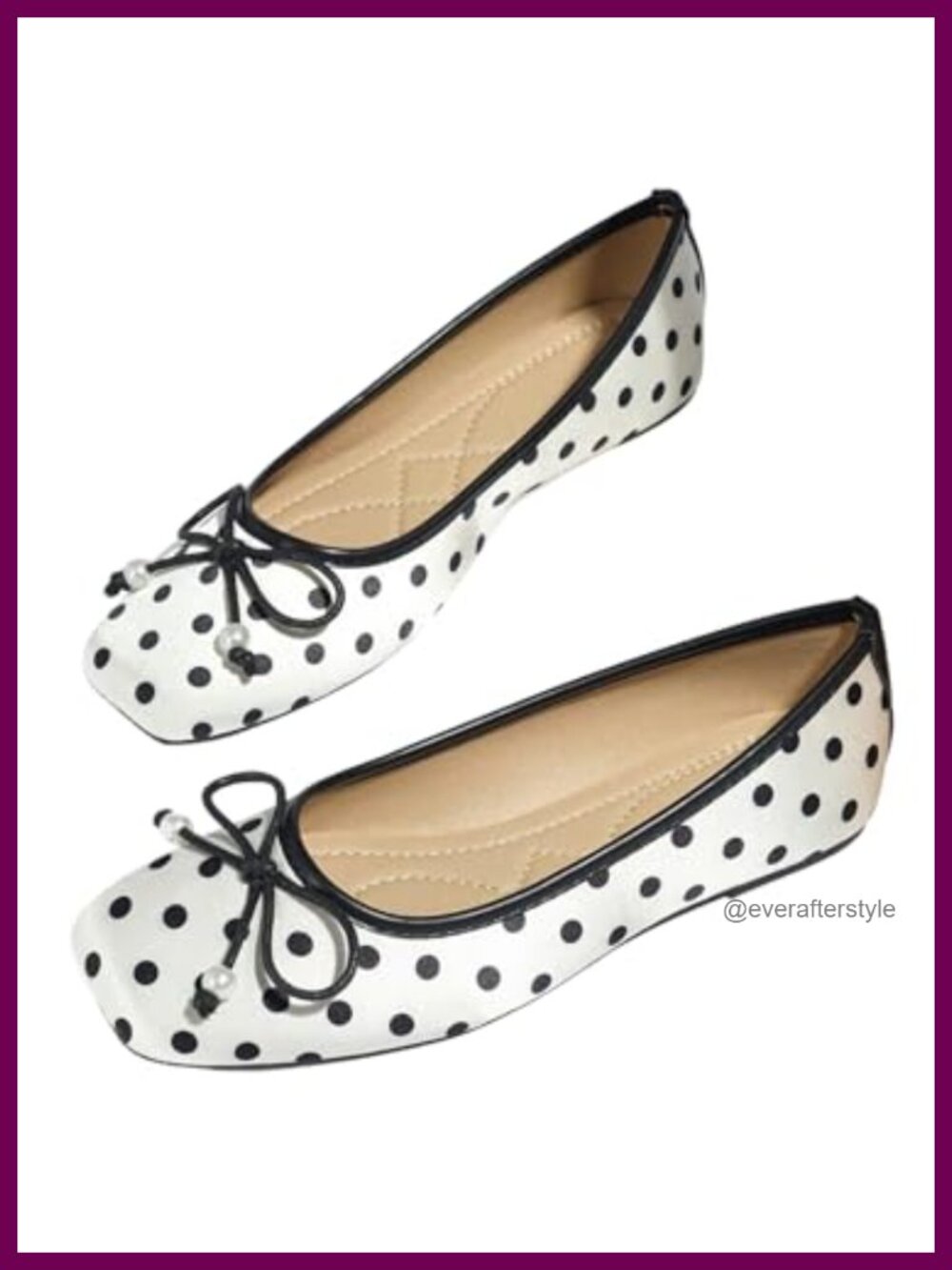 MakeMeChic Women's Bow Knot Polka Dots Ballet Flats Pull-On Square Toe
